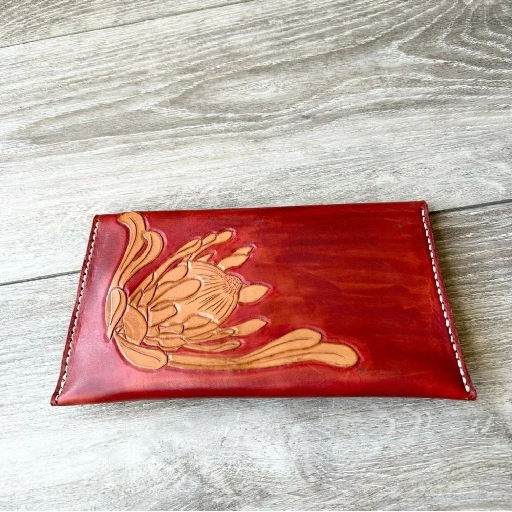 Hand Tooled Leather Wallet Clutch